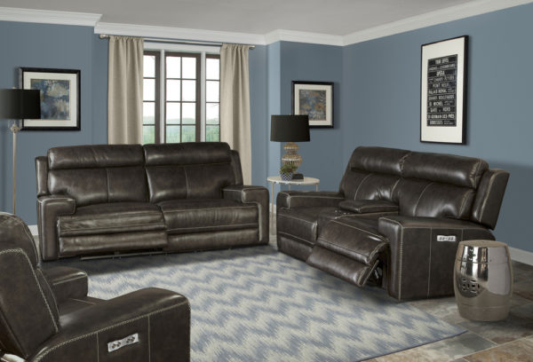Parker House Glacier power reclining sofa and loveseat in living room setting