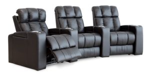 Palliser Ovation style home theater seat shown as set of 3 curved in black leather