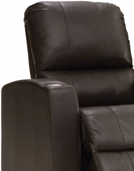 closeup of palliser pacifico home theater seat in brown leather