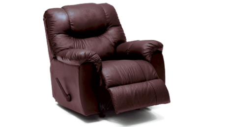 Palliser Regent recliner partially open shown in burgundy leather manual recline