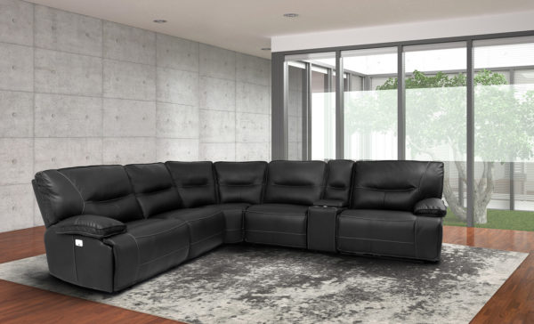 Spartacus sectional in black with power recline and power headrest