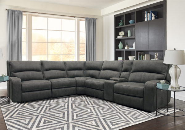 Polaris 6 piece reclining sectional with power recline and power headrest slate color