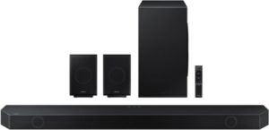 Samsung HWQ990B soundbar, wireless subwoofer and rear speakers, and remote